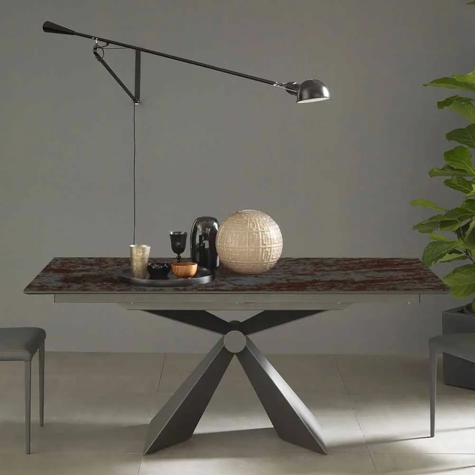 Tavolo da Pranzo in Metallo e Piano in Ceramica Design Made in Italy - Anaconda Viadurini