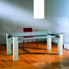 Tavolo da pranzo in pietra e cristallo dal design moderno Ebea Viadurini