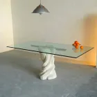 Tavolo da pranzo in pietra e cristallo dal design moderno Urano Viadurini