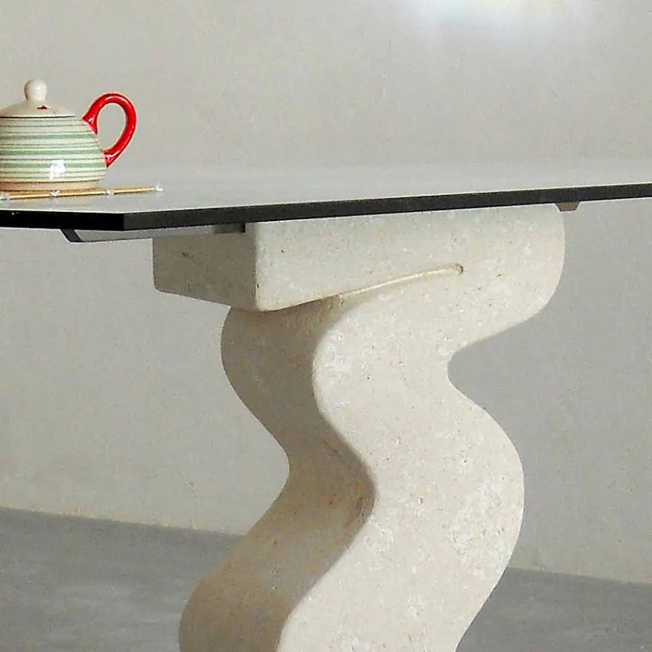 Tavolo da pranzo in pietra e cristallo di design moderno Anteros Viadurini