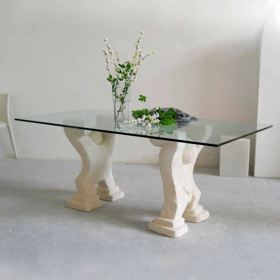 Tavolo da pranzo in pietra e cristallo di design moderno Medusa Viadurini