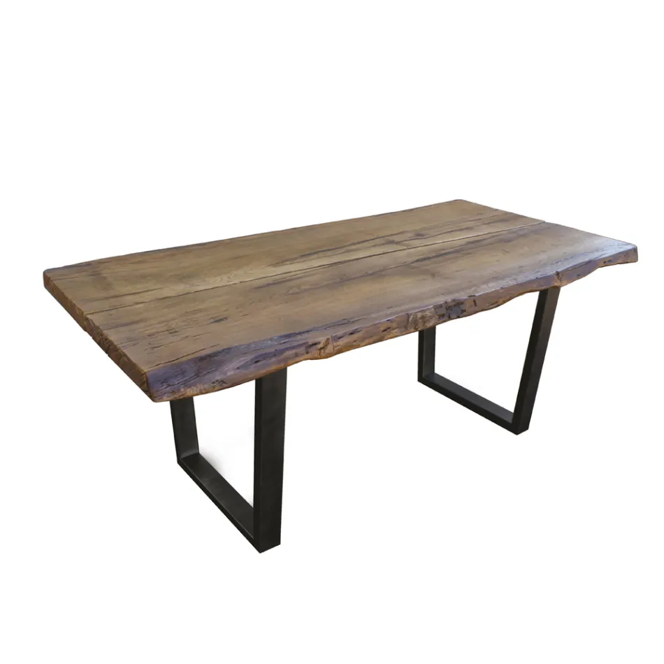 Tavolo da Pranzo in Quercia Secolare e 14 Sedie Incluse Made in Italy - Dite, Pezzo Unico Viadurini