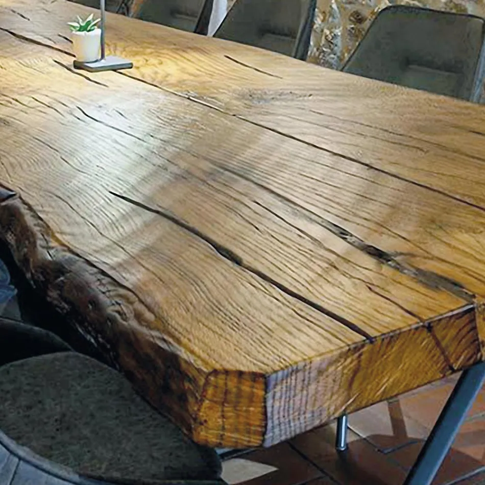 Tavolo da Pranzo in Quercia Secolare e Metallo Made in Italy - Dite, Pezzo unico Viadurini