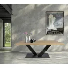 Tavolo da Pranzo in Rovere Placcato Masellato e Metallo Made in Italy - Riad Viadurini