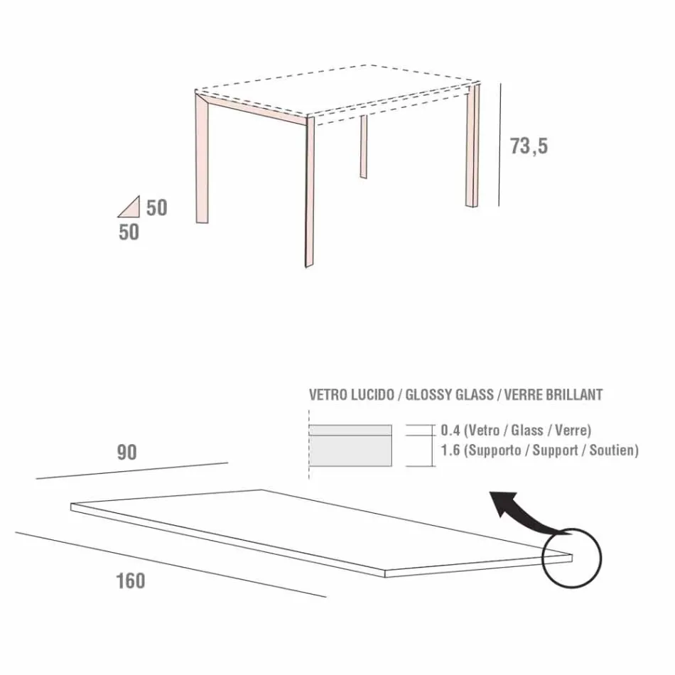 Tavolo da Pranzo in Vetro Bianco e Metallo Verniciato Made in Italy - Spilla Viadurini