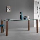 Tavolo da Pranzo in Vetro e Gambe in Legno Rovere o Noce Canaletto - Aschio Viadurini