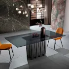 Tavolo da pranzo in vetro e legno massello made in Italy, Egisto Viadurini