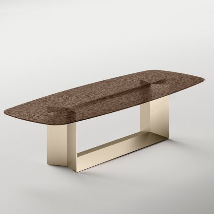 Tavolo da Pranzo in Vetro Fuso Bronzo o Fumè di Design Made in Italy - Moro Viadurini