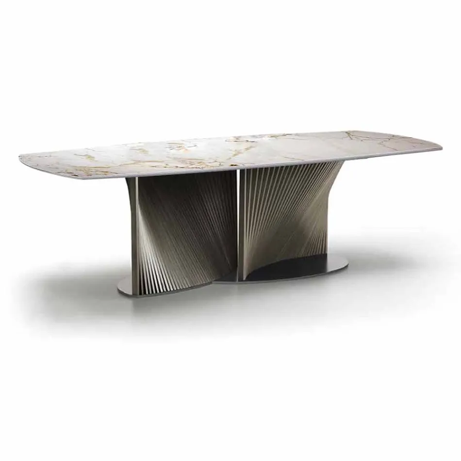 Tavolo da Pranzo Moderno in Gres e Legno di Frassino Made in Italy - Croma Viadurini