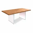 Tavolo da pranzo moderno in impiallacciato rovere, gambe in vetro Nico Viadurini