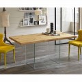 Tavolo da pranzo moderno in impiallacciato rovere, gambe in vetro - Nico