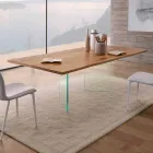 Tavolo da Pranzo Moderno in Rovere Nodato e Vetro Made in Italy - Sibillo Viadurini