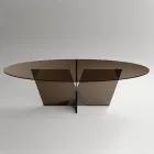 Tavolo da Pranzo Ovale con Piano e Base in Vetro Made in Italy - Tiseo Viadurini