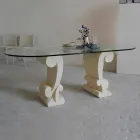 Tavolo da pranzo ovale di pietra e cristallo di design classico Aracne Viadurini