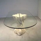 Tavolo da pranzo ovale in pietra e cristallo design moderno Afrodite Viadurini