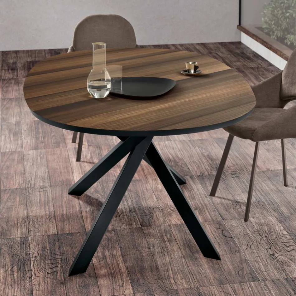 Tavolo da Pranzo Ovale in Rovere Impiallacciato e Base in Metallo Nera - Domo Viadurini