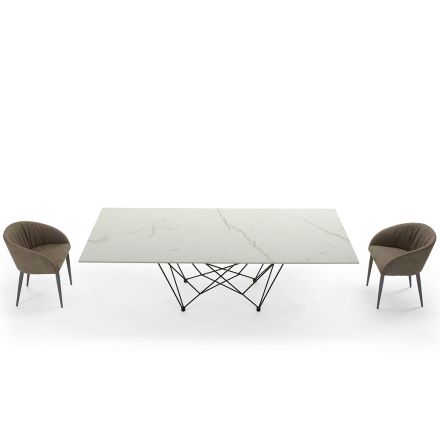 Tavolo da Pranzo Piano in Laminam e Base in Acciaio Made in Italy – Ezzellino Viadurini