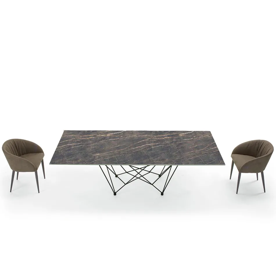 Tavolo da Pranzo Piano in Laminam e Base in Acciaio Made in Italy – Ezzellino Viadurini