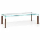 Tavolo da Pranzo Piano in Vetro e Base Legno Massello Made in Italy - Presino  Viadurini
