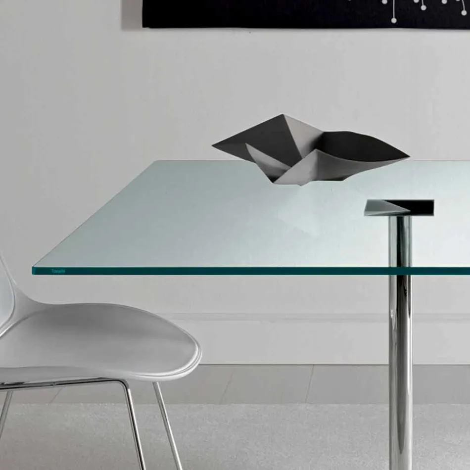 Tavolo da Pranzo Quadrato in Vetro Extrachiaro e Metallo Made in Italy – Dolce Viadurini