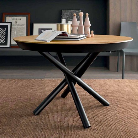Tavolo da Pranzo Rotondo Allungabile con Piano in Legno Made in Italy - Crodino Viadurini