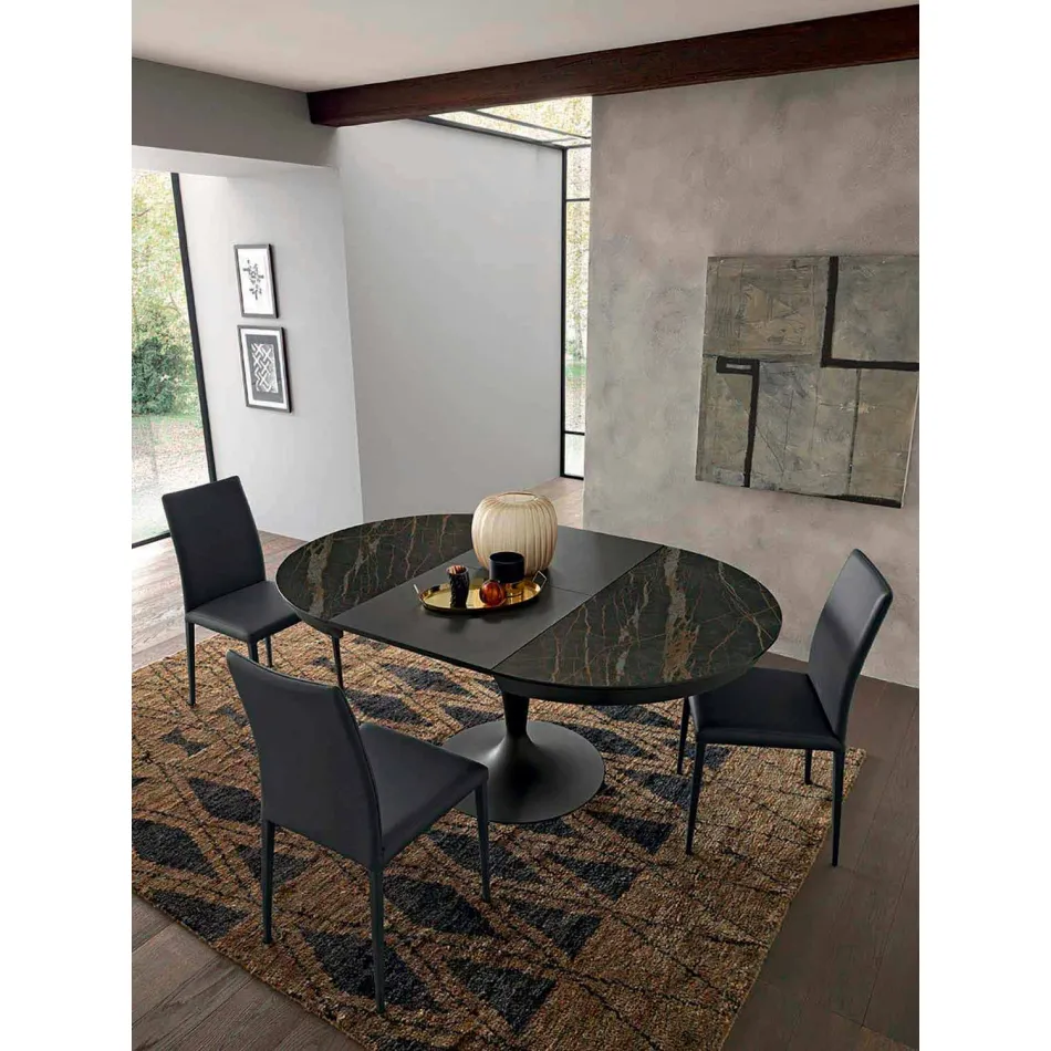 Tavolo da Pranzo Rotondo Allungabile in Ceramica Laminam Made in Italy - Lupetto Viadurini
