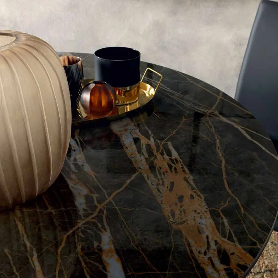 Tavolo da Pranzo Rotondo Allungabile in Ceramica Laminam Made in Italy - Lupetto Viadurini
