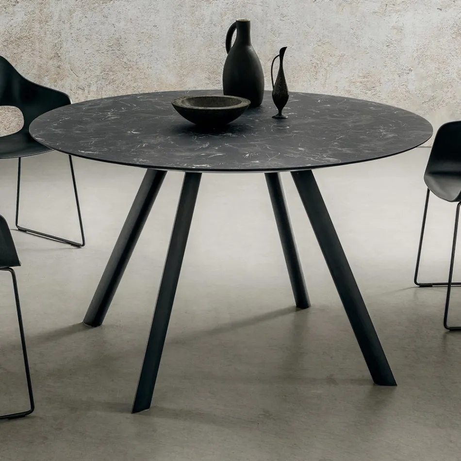 Tavolo da Pranzo Rotondo con Piano in Hpl Stratificato Made in Italy - Lingotto Viadurini
