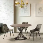 Tavolo da Pranzo Rotondo con Piano in Legno Laminato e Base in Acciaio - Mileto Viadurini