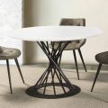 Tavolo da Pranzo Rotondo con Piano in Legno Laminato e Base in Acciaio - Mileto