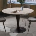 Tavolo da Pranzo Rotondo con Piano in Legno Laminato Rovere Materico - Moreno