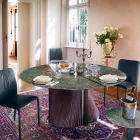 Tavolo da Pranzo Rotondo di Design in Gres Lucido e Legno Made in Italy - Madame Viadurini