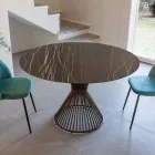 Tavolo da Pranzo Rotondo in Ceramica Lucida Florim e Base in Acciaio - Denali Viadurini