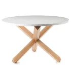 Tavolo da Pranzo Rotondo in Mdf Bianco Opaco e Legno Massello - Dante Viadurini
