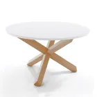 Tavolo da Pranzo Rotondo in Mdf Bianco Opaco e Legno Massello - Dante Viadurini