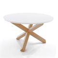 Tavolo da Pranzo Rotondo in Mdf Bianco Opaco e Legno Massello - Dante