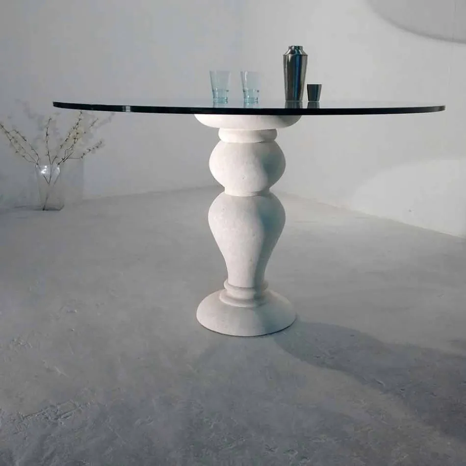 Tavolo da pranzo rotondo in pietra e cristallo Edipo, design classico Viadurini