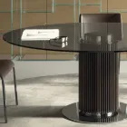 Tavolo da Pranzo Rotondo in Vetro Fumè con Base in Legno Made in Italy - Rondo Viadurini
