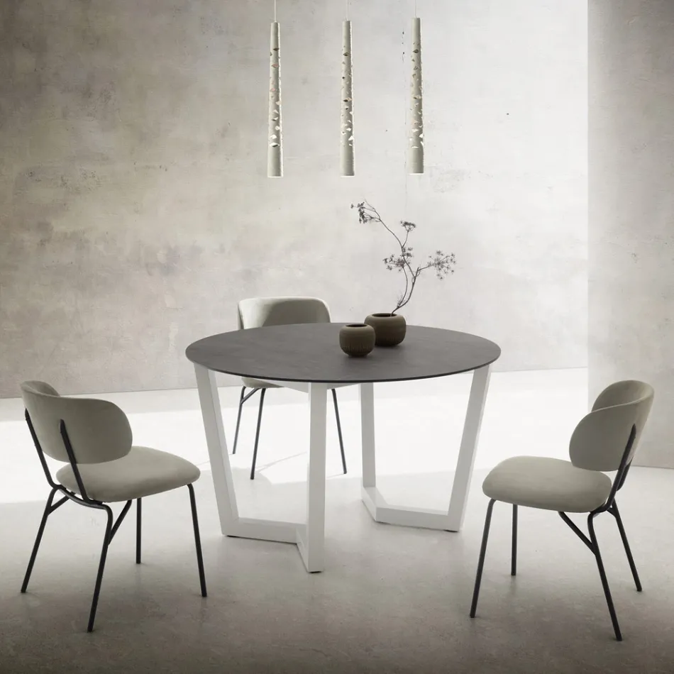 Tavolo da Pranzo Rotondo Metallo e Hpl Stratificato Made in Italy - Bastiano Viadurini