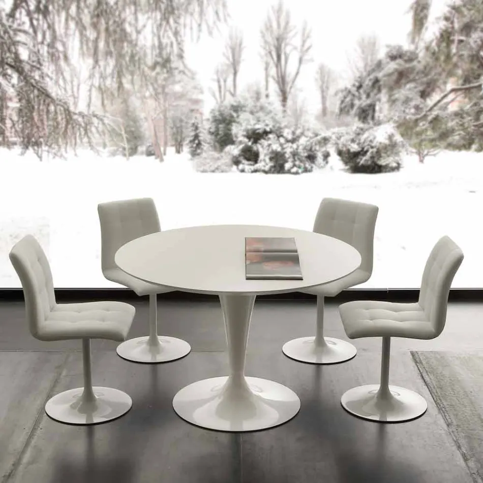 Tavolo da pranzo tondo bianco Topeka, design moderno Viadurini