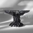 Tavolo da pranzo tondo Cassia, piano in legno nero e top in cristallo Viadurini