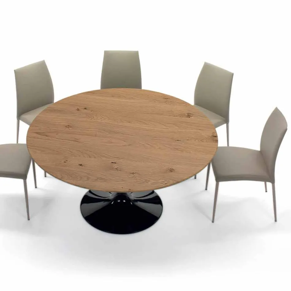 Tavolo da Pranzo Tondo con Piano Impiallacciato Made in Italy Pregiato - Dollars Viadurini
