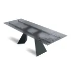 Tavolo da Soggiorno 160x90 con Piano in Vetro Martellato Trasparente - Martello Viadurini
