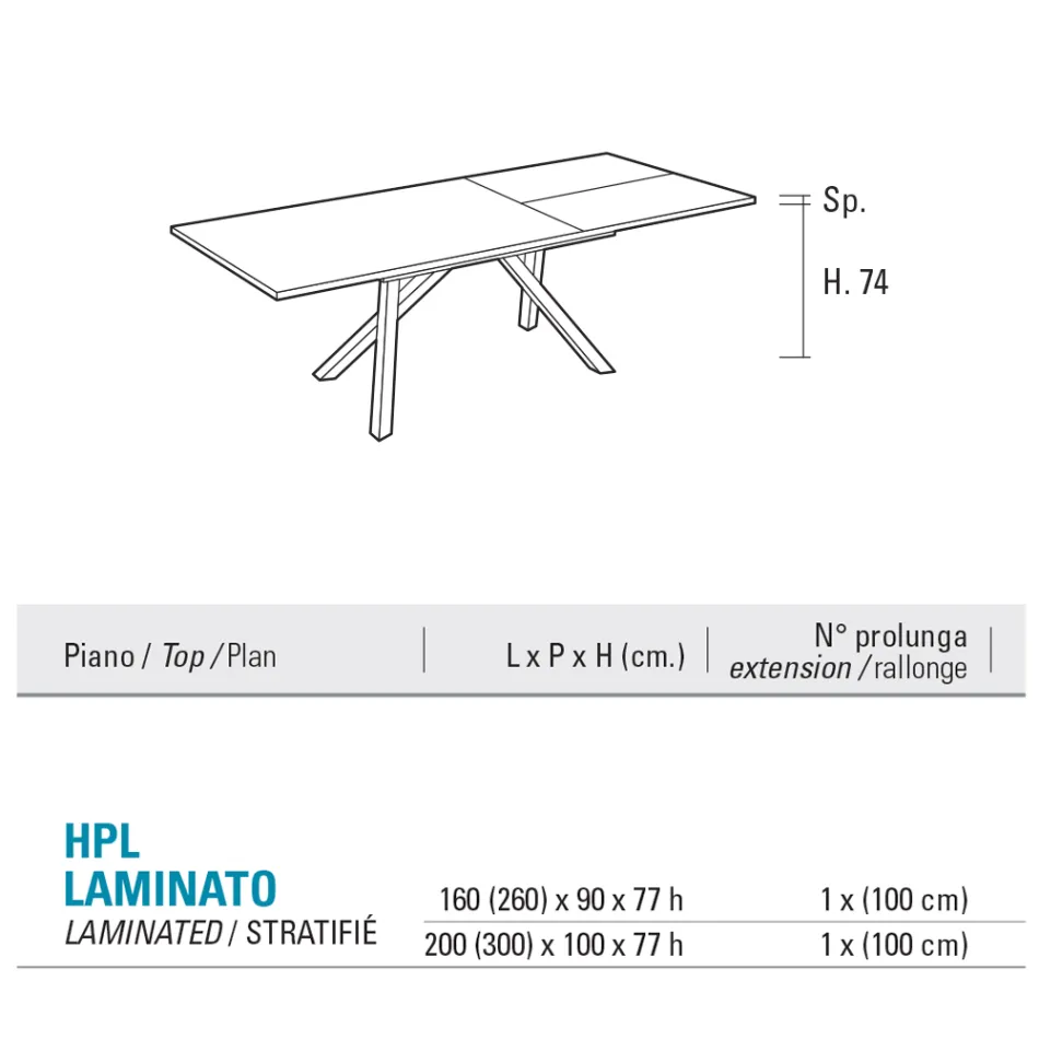 Tavolo da Soggiorno Allungabile a 260 o 300 cm in Metallo e HPL - Borgo Viadurini