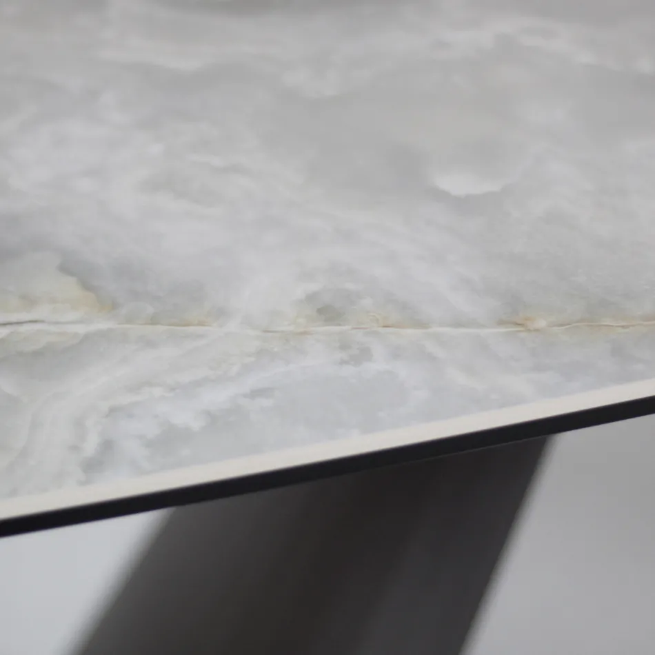 Tavolo da Soggiorno Allungabile con Piano a Botte in Ceramica Made in Italy - Occhiali Viadurini