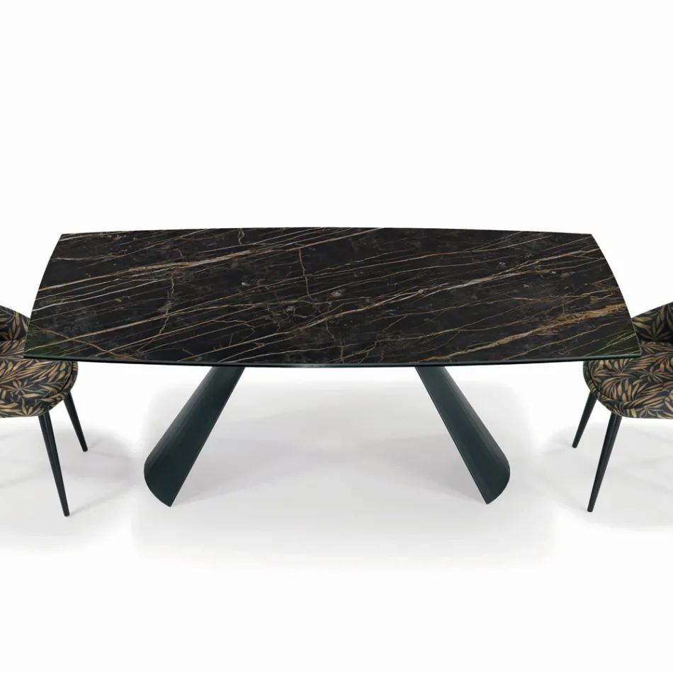 Tavolo da Soggiorno Allungabile con Piano a Botte in Ceramica Made in Italy - Occhiali Viadurini