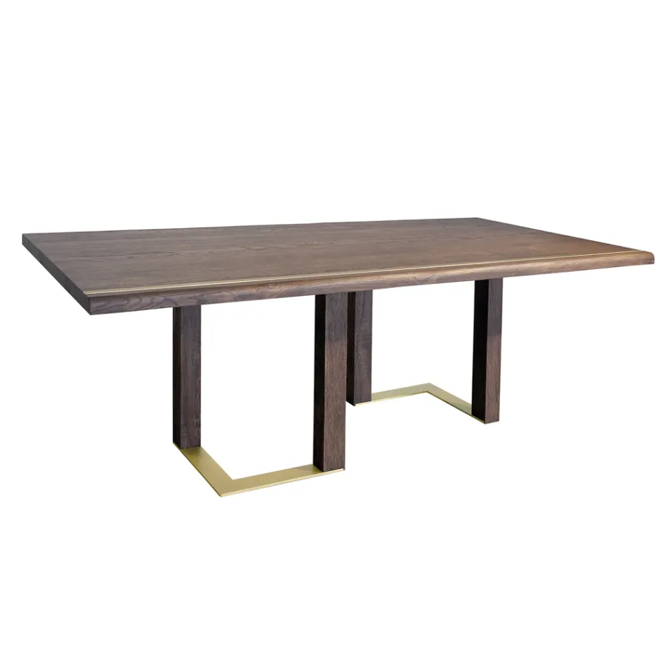 Tavolo da Soggiorno con Struttura in Legno di Rovere Nodato Made in Italy - Giusy Viadurini