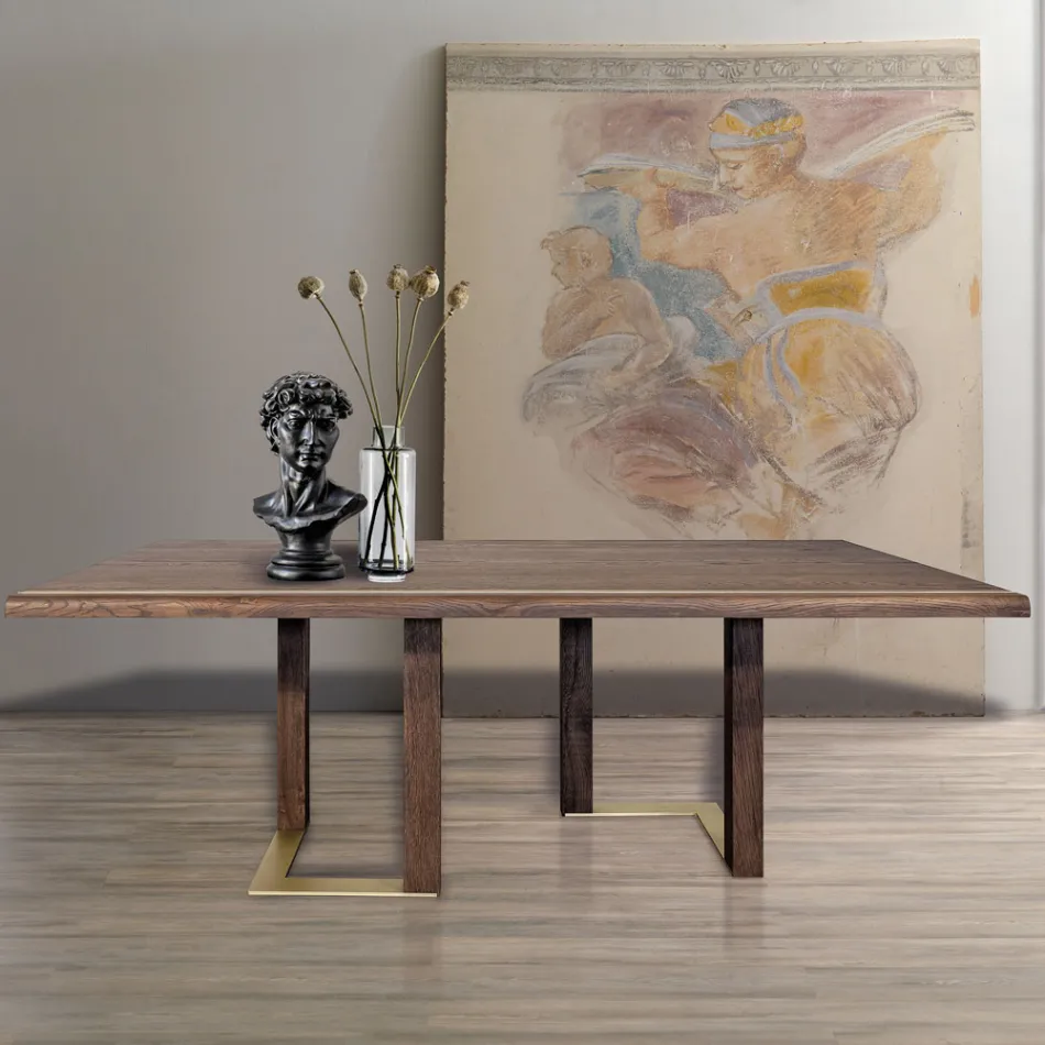Tavolo da Soggiorno con Struttura in Legno di Rovere Nodato Made in Italy - Giusy Viadurini