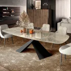 Tavolo da Soggiorno Fisso con Piano in Ceramica Realizzato in Italia - Ferie Viadurini
