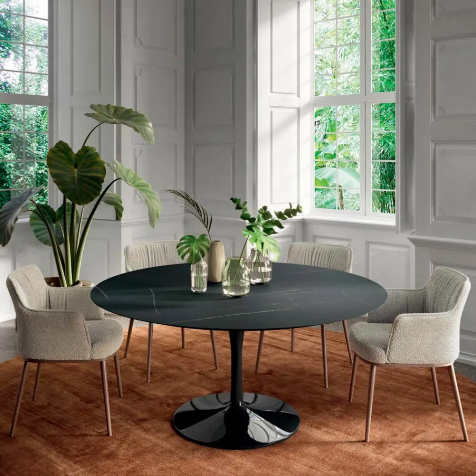 Tavolo da Soggiorno Rotondo Fisso in Laminato e Alluminio Made in Italy - Dollars  Viadurini